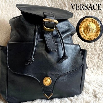 VERSUS VERSACE Backpack Leather Gold Medusa Black Authentic From Japan