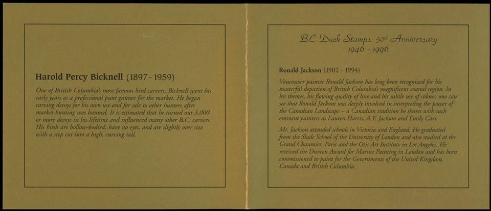 1996 CANADA-BRITISH COLUMBIA PITT WATERFOWL, PINTAIL SIGNED IMPERF M.S. VD.#PW7b - Image 2 of 2