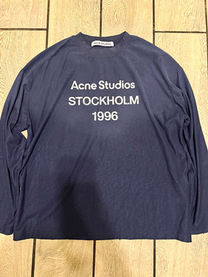 Acne Studios Stockholm 1996 Men's M Blue Long Sleeve Crew Neck Logo Tee