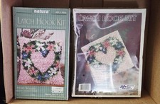 2 Vintage Heart Flowers National Yard Company  Natura Caron Latch Hook Kits