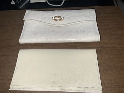 Vintage Lady Bosca 7  Full Calfskin Leather Envelope Wallet Clutch white