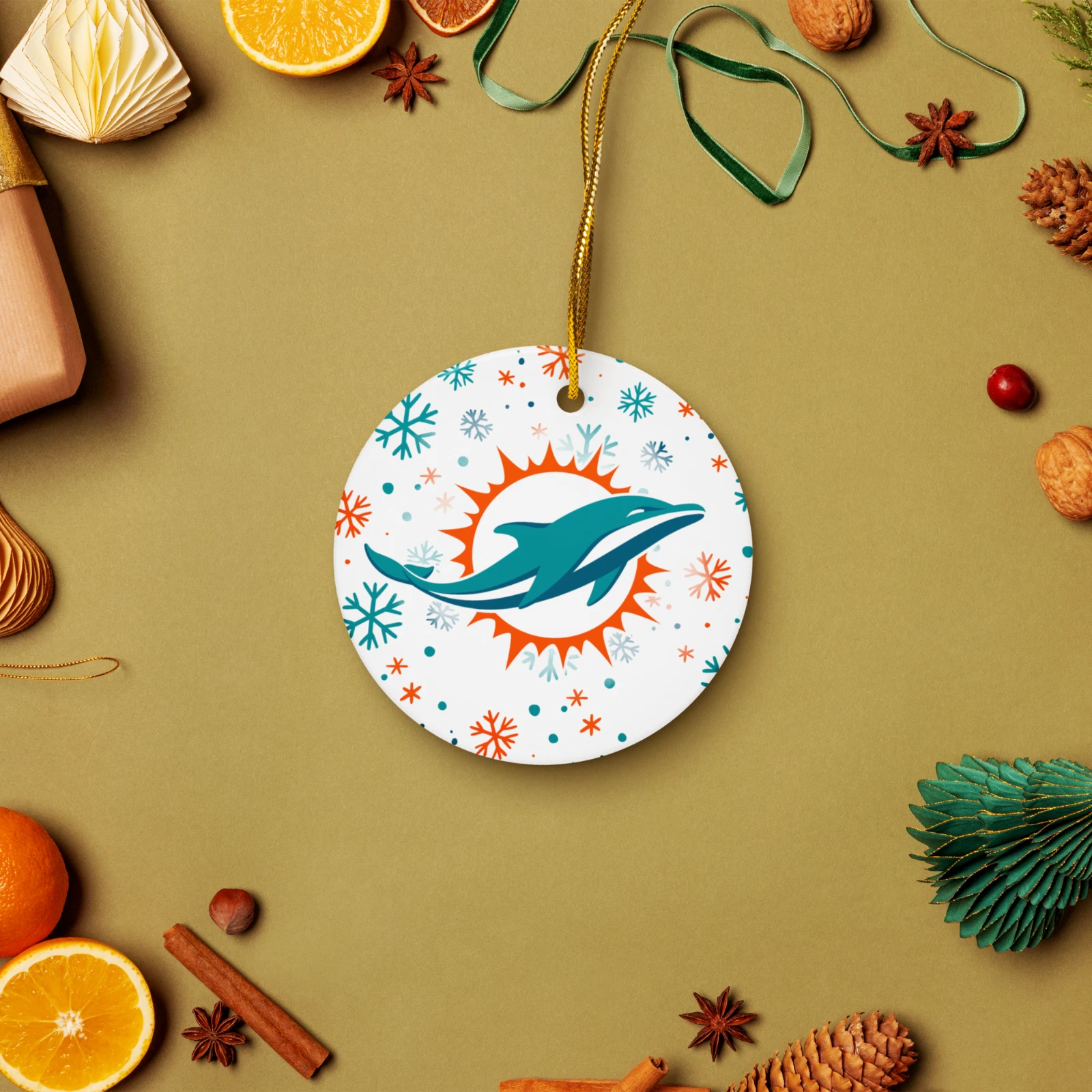 Miami Dolphins Christmas Tree Holiday Flat Ornament