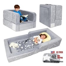 Portable Toddler Travel Bed, 2 in 1 Foldable Toddler Bed for Travel, Soft Kids