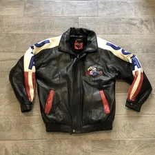 Vintage 90s Zorro Leather Bomber Jacket USA Eagle Fur Lined Black Men’s Size L