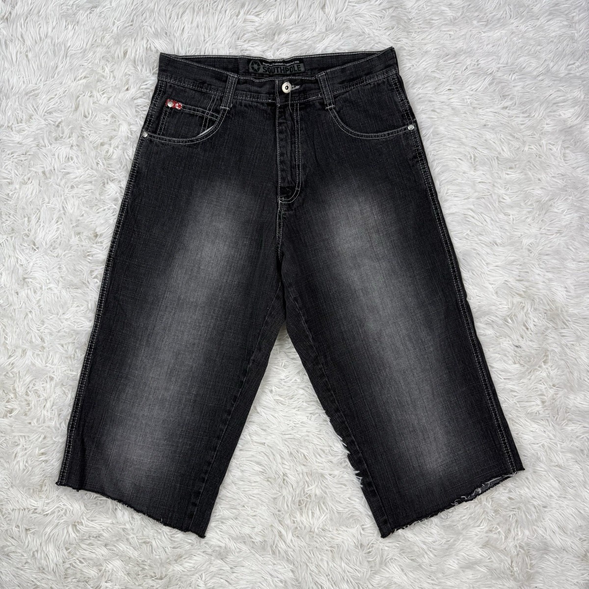 Y2K SouthPole Baggy Shorts Mens 30 Black Faded Jorts VTG Hip Hop