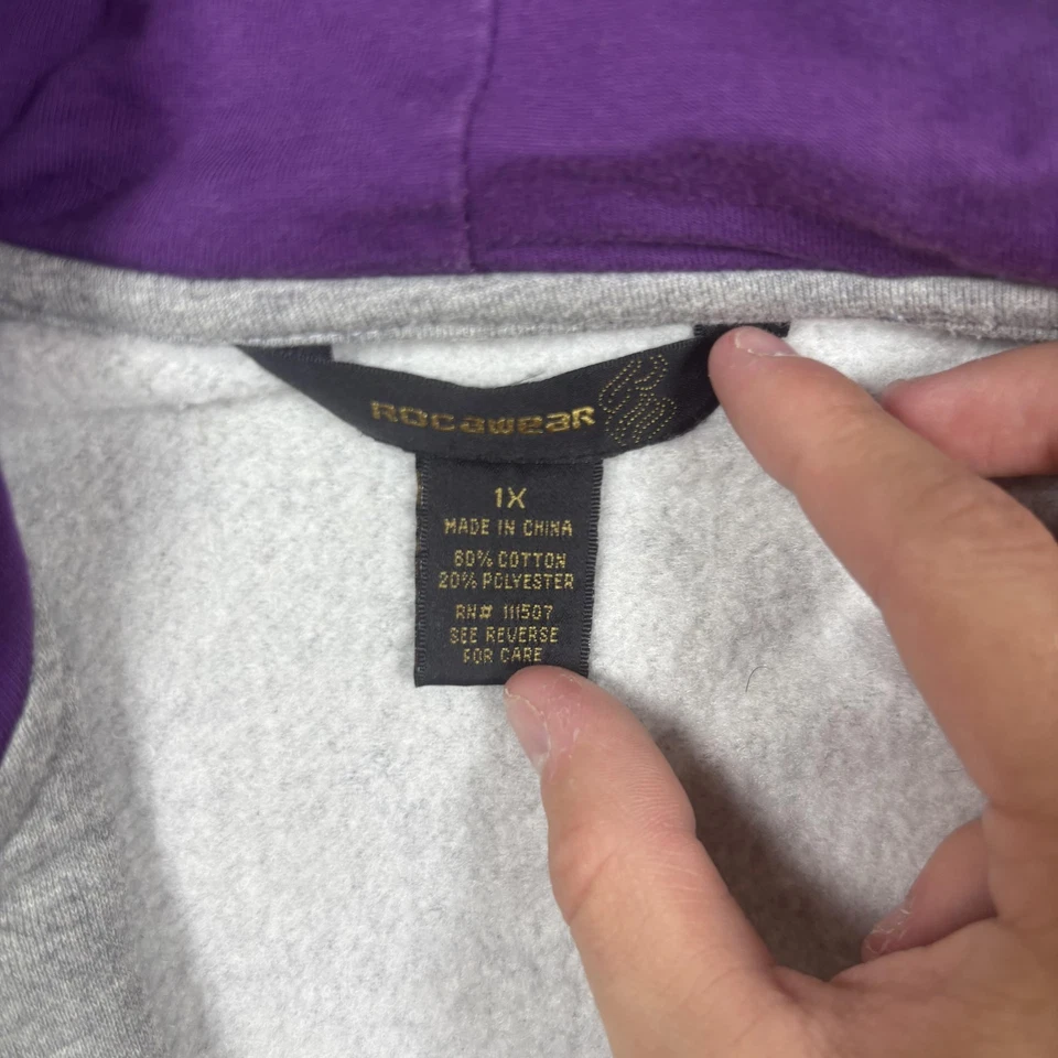 Y2K Rocawear Hoodie Womens 1X Gray Purple Full Zip Embroidered Wing Logo Graphic - Image 3 of 4