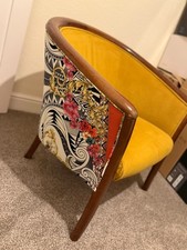 Upholstered Floral Accent Chair Wood Frame Multicolour Yellow Brown 68.5cm