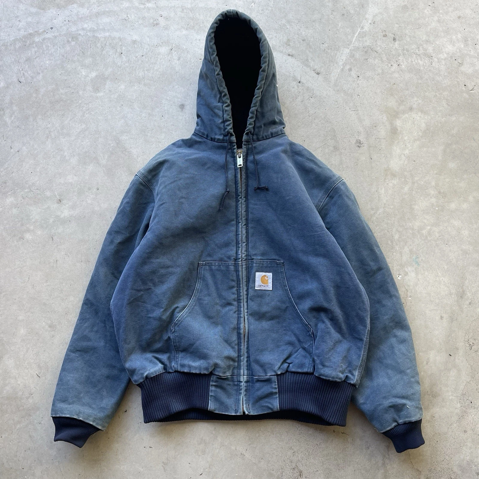 Vintage Carhartt Faded Storm Blue Hooded Jacket Quilt Lined Size Large 90s
Opens in a new window or 