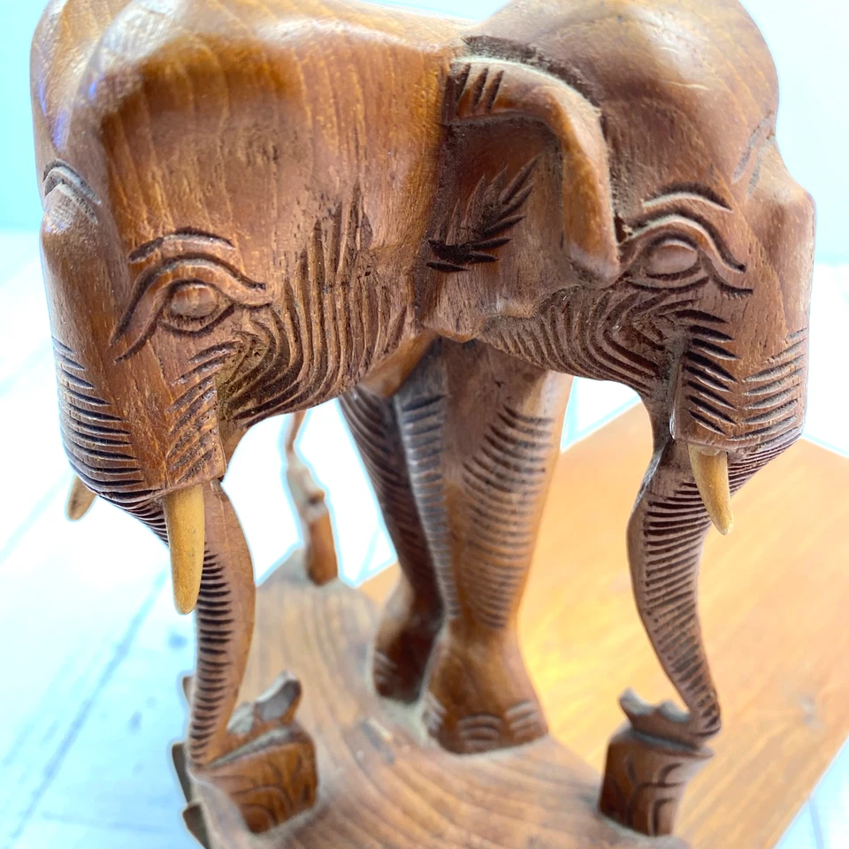Vintage Hand-Carved Wooden Elephant Bookend Hinged Folding Base 24cm Book End - Image 4 of 4