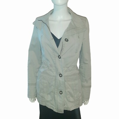 S. OLIVER  Utility Jacket Cotton Stretch Embroidered Trim Sz M Khaki