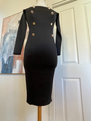 Womens Dress Boohoo Lydia Double Breasted Off The Shoulder Midi Black - Size 12 - Picture 7 of 18