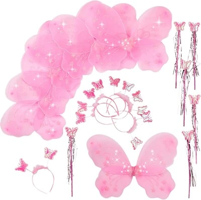 Fairy Wings Wands and Headbands 6 Pack Butterfly Craze Girls' Party Dress Up