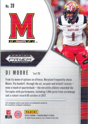 DJ Moore 2020 Prizm Draft Picks Football Chrome Card #39 Maryland