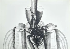 Rudolf Hübler, informal composition, pen drawing, signed, dated, 1966