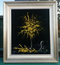 Nino Parola ( Cuneo 1922 - 1999 ) olio su velluto mimosa 60 x 70 cm 