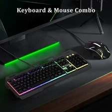Computer Desktop Gaming Keyboard and Mouse Mechanical Feel LED Light Backlit US