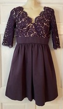 Eliza J Lace Fit and Flare Faille 3/4 Sleeve Purple Pleated Mini Dress Size 8