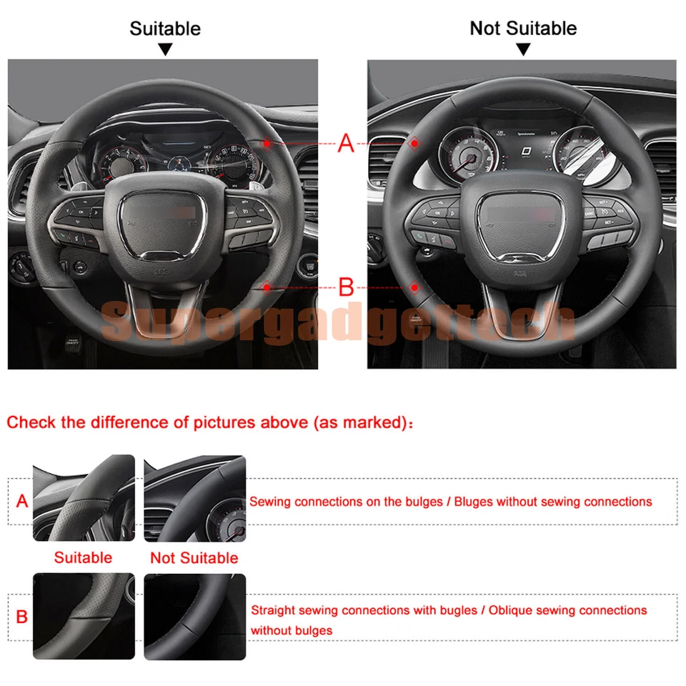 Cubierta envolvente brillante de fibra de carbono y gamuza para volante para Dodge Charger Foto 3 de 4