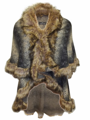 Damen Cape Mantel vorne offen Kunstfell Einheitsgröße Brustumfang 40-50 cm