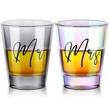 2 Pcs Mr and Mrs Shot Glasses Bride and Groom Wedding Wine Glasses for Newly Wed