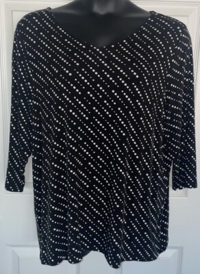 Chicos Sz 4 (XXL) Black White Touch Of Cool High Wide Dot Tee Rayon Stretch VGUC