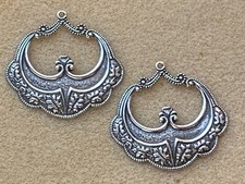 SALE - 2PC. LG. .EXOTIC OPENWORK PERSIAN COMPONENTS-W/ TOP HANG HOLE SILVER-NEW