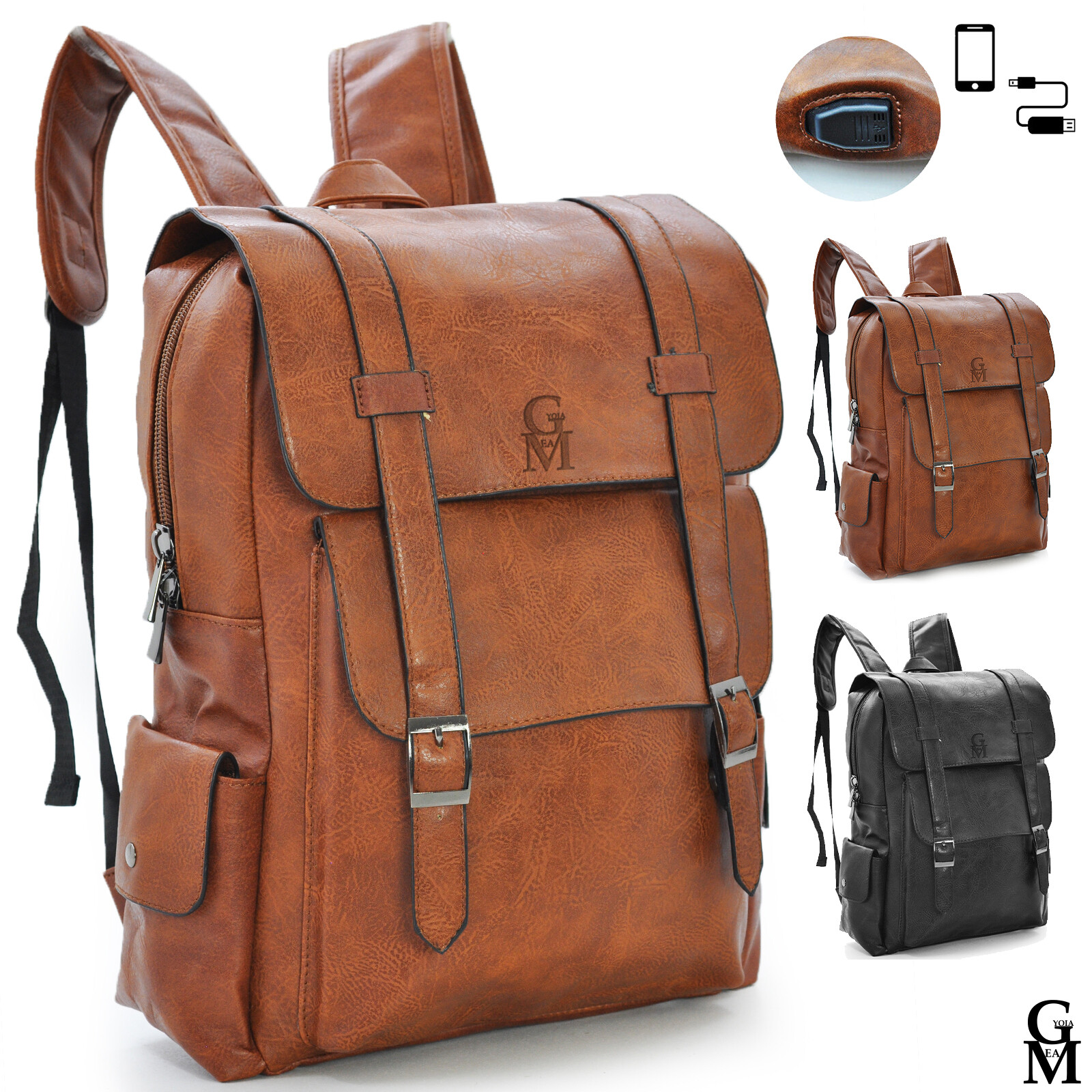 Mochila GM Hombre Piel Ordenador Personal 15" Vintage Trabajo Casual Viaje