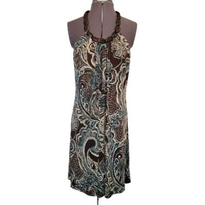 Connected Apparel Womens Size M Brown Floral Short Dress Sleeveless 