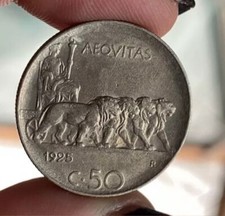 50 CENTESIMI 1925 LEONI DI SPLENDIDA QUALITA' RIGATO PERIZIATO