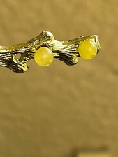 WW 14k Solid Yellow Gold 8mm Yellow Jade Ball Stud Earrings 1.05 Grams