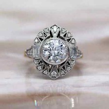 2Ct Round Cut Lab Created Diamond Engagement Ring 14K Yellow/White Gold Finish