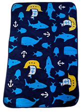Carters Nautical Baby Crib Blanket Dark Blue Fleece Whale Fish Anchors Ships