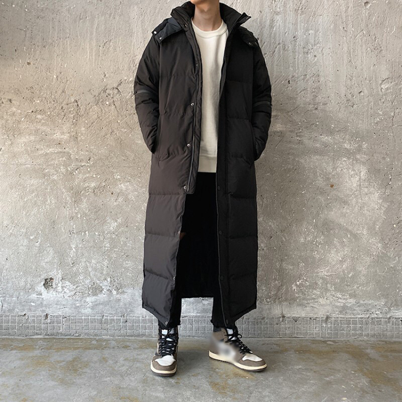 Korean Men's Hooded Full Length Duck Down Coat Windbreaker Outwear Puffer  Thick