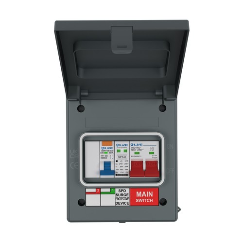 5 Way Metal Enclosure c/w 100A M/Switch and 20/40kA DP SPD 40A Type A RCBO Grey - Picture 1 of 5