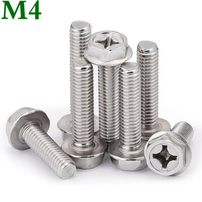 M4 - 0.7 304 A2 Stainless Steel Phillips Flange Hexagon Washer Head Screws Bolts
