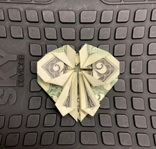 A Heart Shaped Money Origami - made from a Two Dollar Bill (LOVELY GIFT)