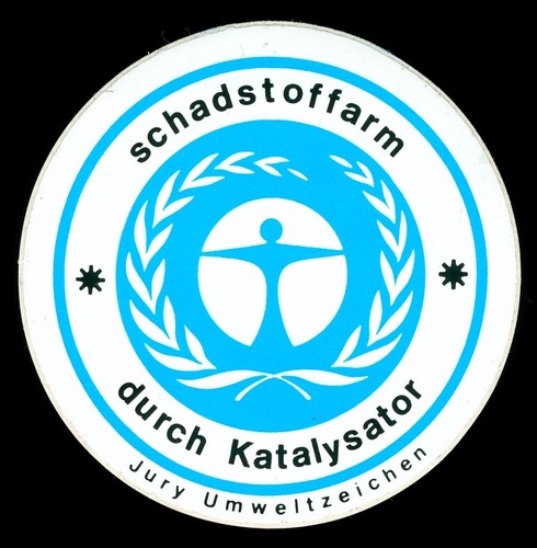 Werbe Aufkleber - Schadstoffarm durch Katalysator - 8x8cm - Vintage 80er 90er