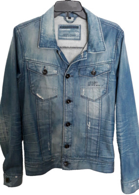 Jack & Jones Denim Distressed Jean Jacket Unisex Sz S Blk Button Front Ch Pkts