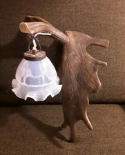 Wandlampe Wandapplique Geweihlampe Damwildschaufel Glasschirm Jagdlampe ca 1920.