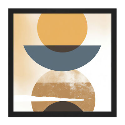 Sun Moon Eclipse Simple Boho Ochre Grey Square Frame Print Picture Wall Art