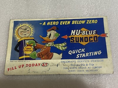 Vtg  Sunoco Donald Duck Ink Blotter Freeman s Gas Station Grand Ledge Michigan