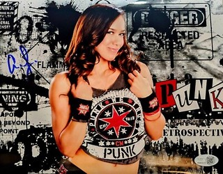 AJ LEE Signed 8x10 METALLIC Photo Autograph Wrestler Autographed WWE JSA COA