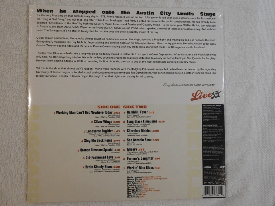 Merle Haggard "Live from Austin TX" BRAND NEW Orange & Black Splatter Vinyl DVD - Image 3 of 4