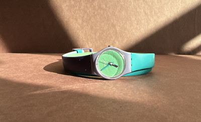 SWATCH STANDARDS 1S29 Turquoise/Purple Wrap Watch/Bracelet W0RKING NEW BATTERY