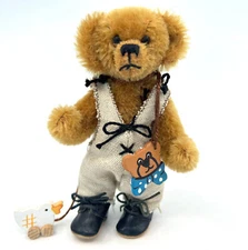 Artist Marga Wirtz Mini Teddy Bear 1993 Mohair Dressed w Duck Pull Toy Tag Vtg