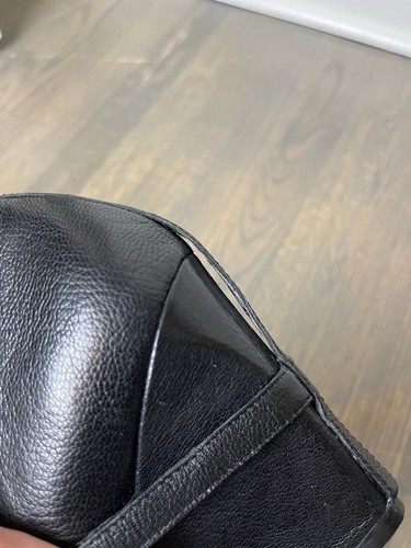 Elizabeth And James Wedge Booties 6.5 Black Leather Zipper Front Buckle Detail - Picture 15 of 17