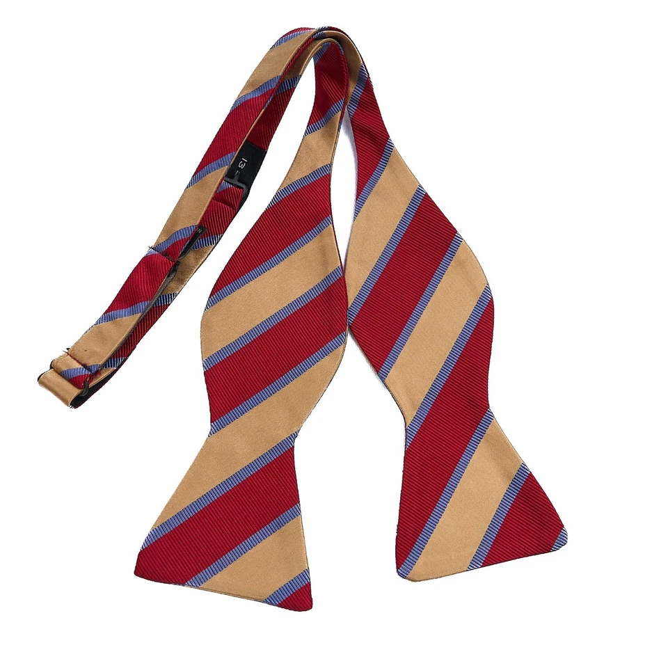 Jos A Bank Pajarita Seda Mezcla Algodón Rojo Tostado Azul Rayas Ajustable Italia Foto 3 de 4