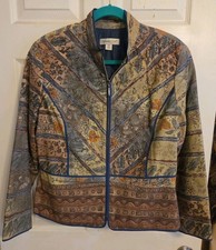 Coldwater Creek P14 Petite Jacket Patchwork Floral Boho Cotton Zip Lined Y2K