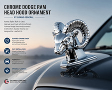 Chrome Dodge Ram Head Hood Ornament By Grand General New Freeship