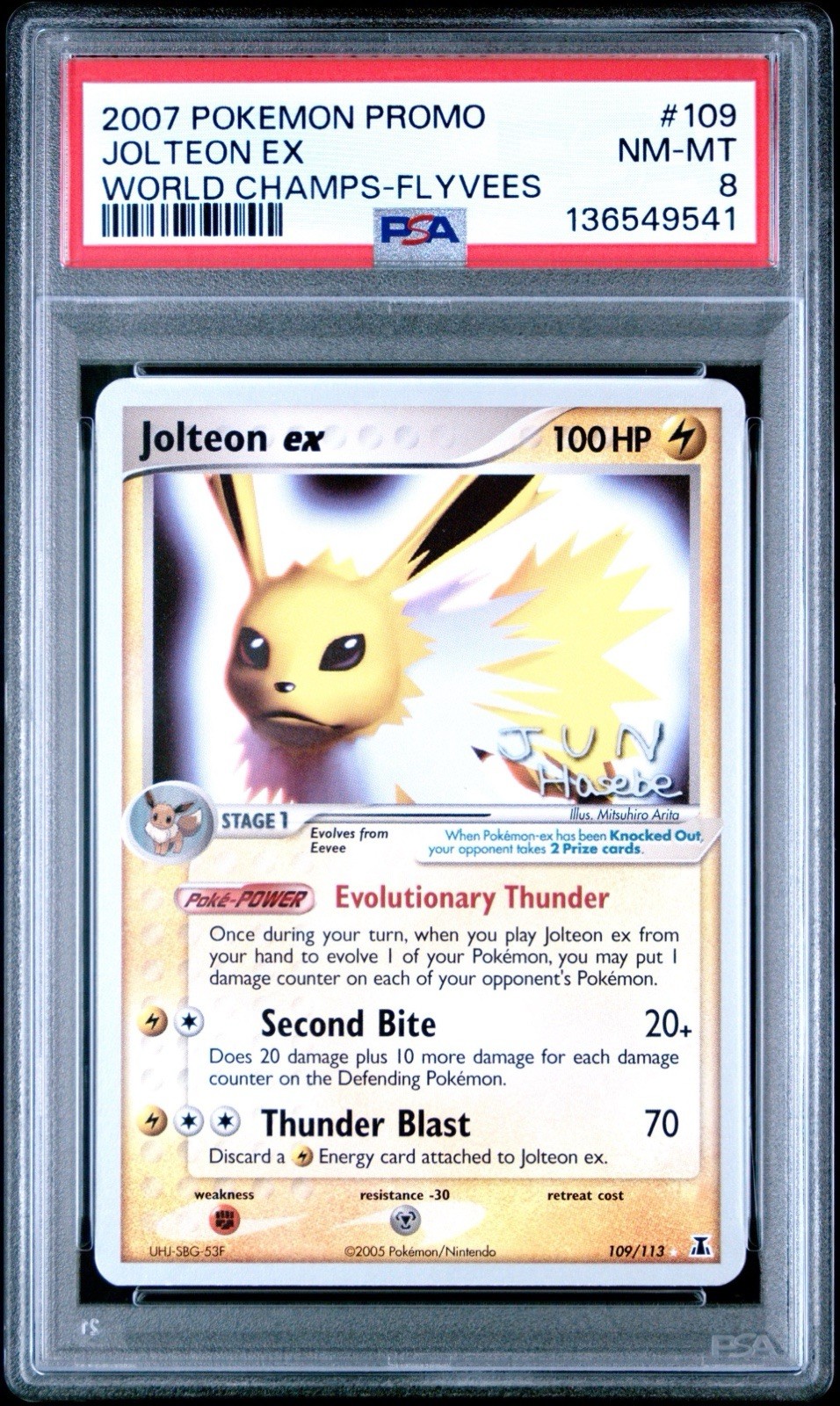2007 Pokemon Card Jolteon ex 109/113 PSA 8 MINT World Championship Promo POP 11